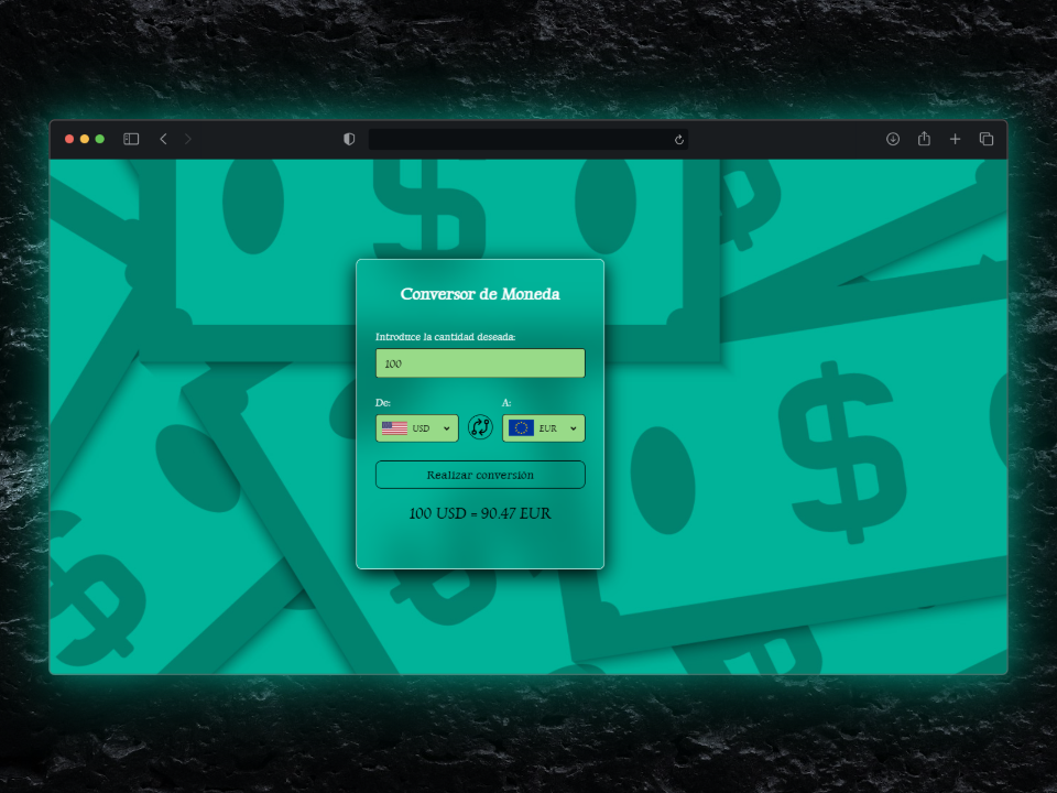 Captura de pantalla del proyecto Conversor de monedas
